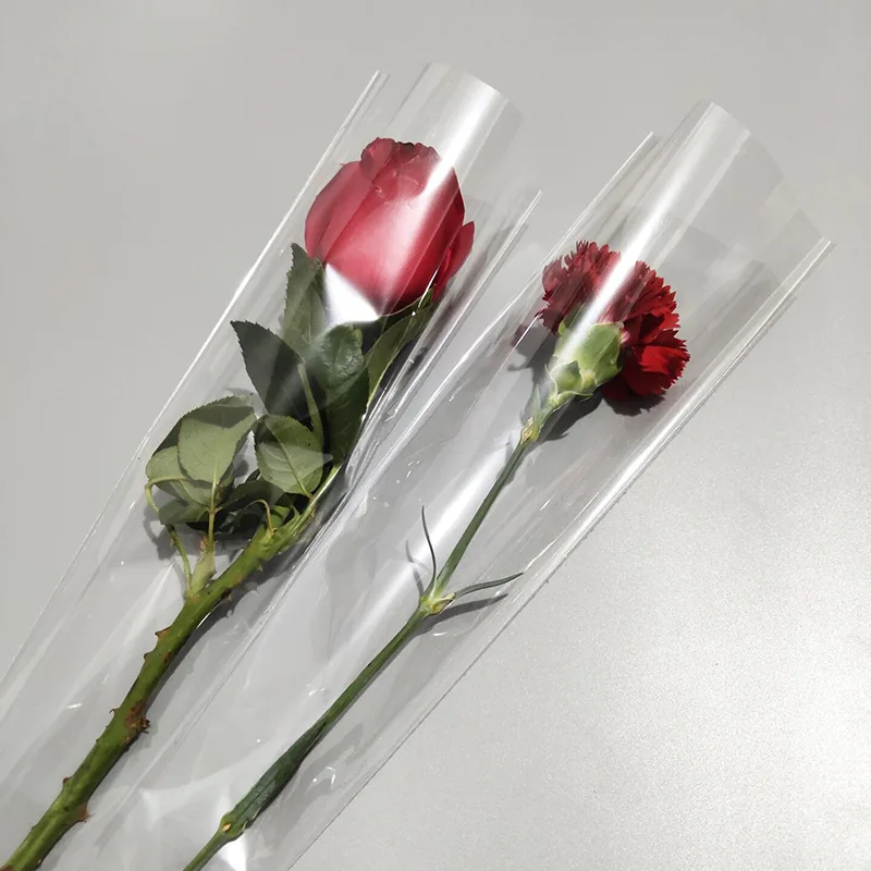 50/100 Tulip Rose Flower Single Bag Flower Shop Flower Wrapping OPP Transparent Plastic Bag Bouquet Packaging Thank You Gift Bag