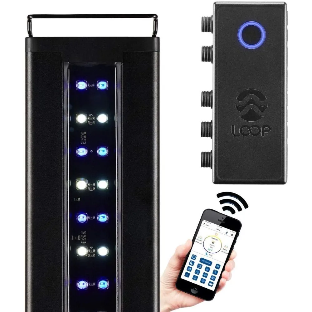 Marine IC Loop LED Saltwater Reef Marine Aquarium Light with Bluetooth App Control Wireless Lighting & eFlux Wave Pump Control