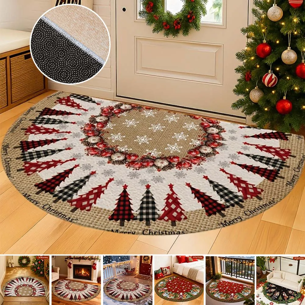 

1PC 2D Flat Printing Christmas Semi-Circular Rug Durable Indoor Doormat for Entryway Non-Slip Decor Mat for Bedroom 러그 카페트 Ковер
