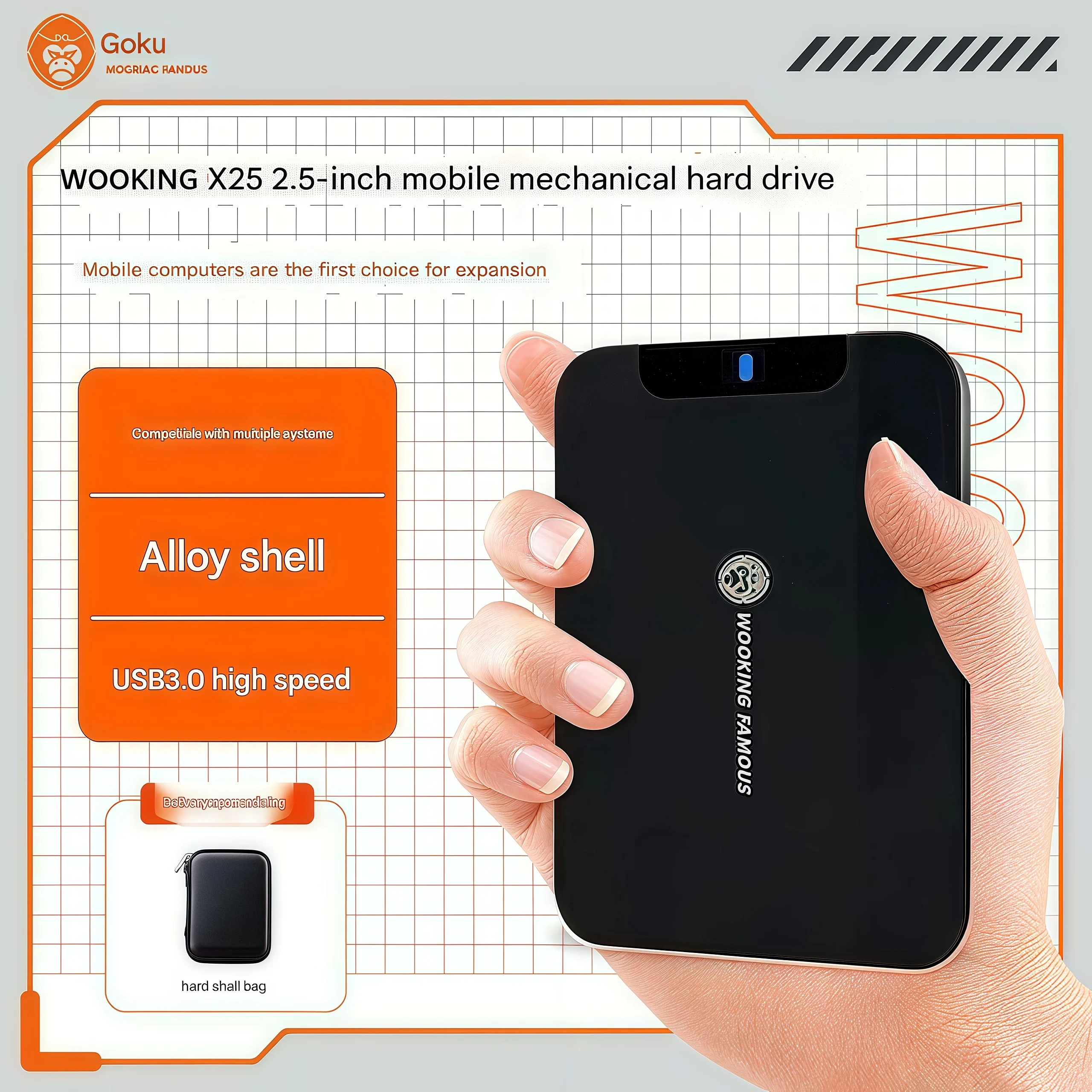 

WOOKING Metal External Hard Drive 2.5 Inch Portable HDD USB 3.0 1TB 2TB 4TB Plug and Play for PC Laptop Xbox PS4