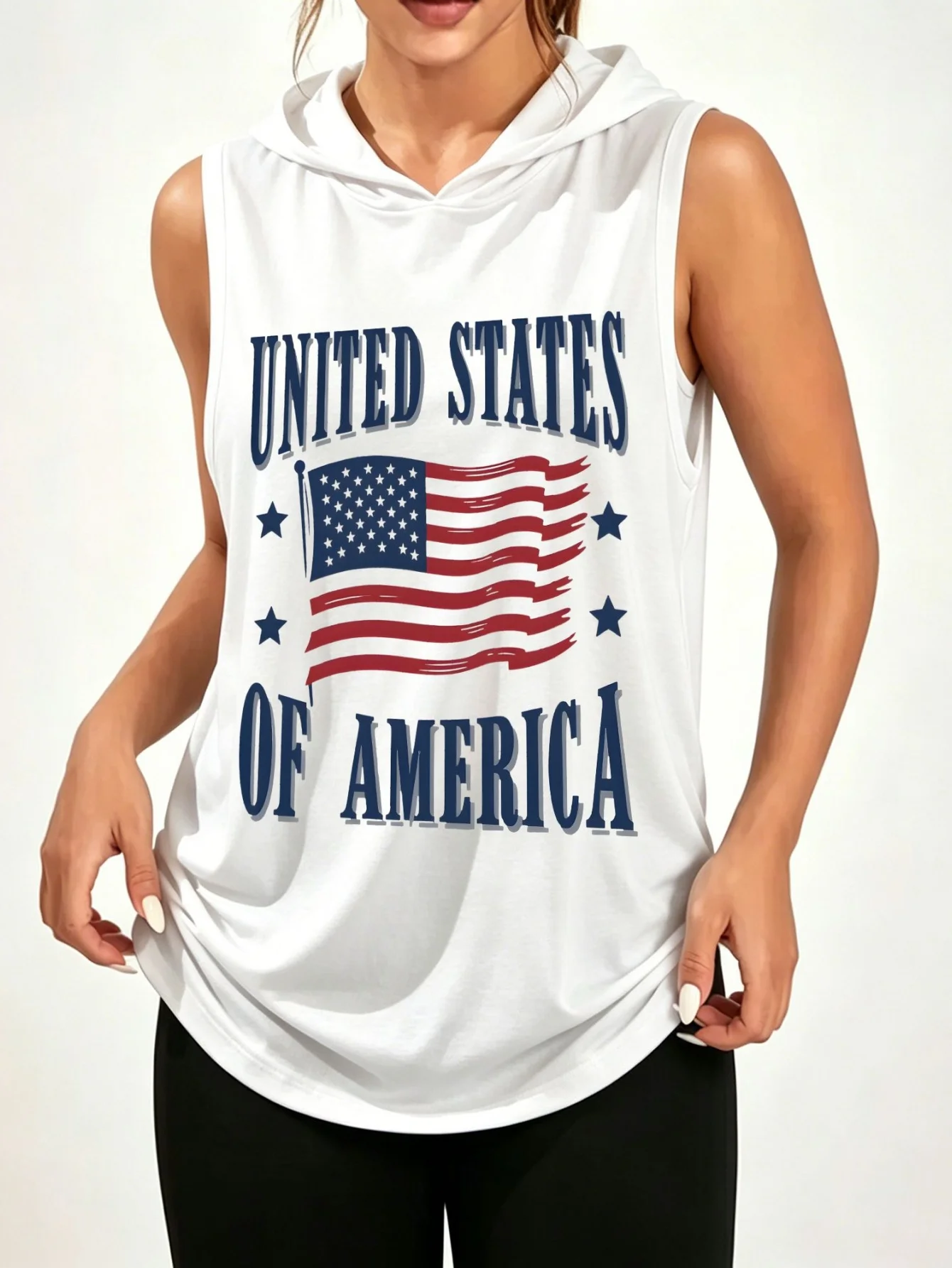 Unisex United States Of America USA Flag Print Sleeveless Hooded Tank Top Patriotic Vintage Casual Hood Vest