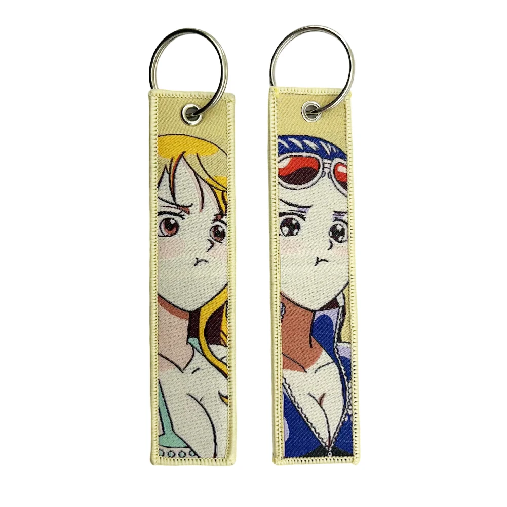 One Piece Anime Key Chains with Cute Jet Manga Embroidery Fashion Key Tag for Jewelry Accessory Key Ring Holder Gift Anime Fans