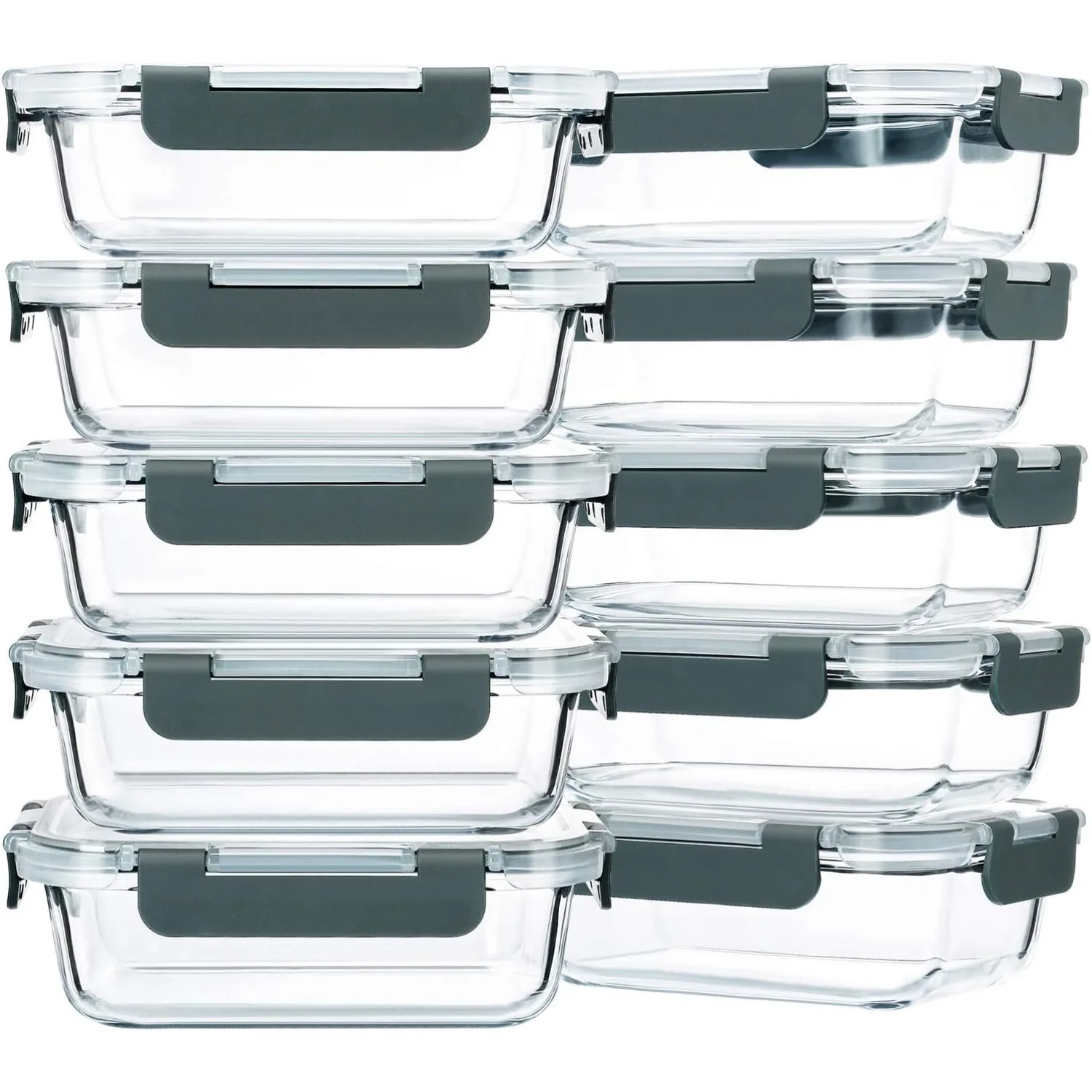 

10-Pack,22 Oz Glass Meal Prep Containers,Glass Food Storage Containers with lids,Glass Lunch Containers,Microwave, Oven (Gray)