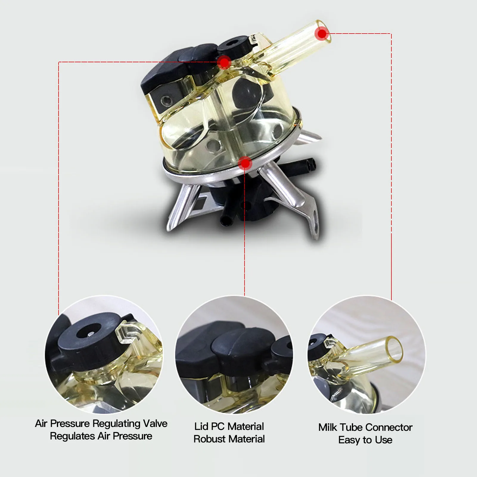 أداة تجميع حليب البقر الحليب مخلب العنقودية حليب البقر جامع 300 مللي قاعدة من الفولاذ المقاوم للصدأ غطاء شفاف مجموعة حلب البقر للمزرعة