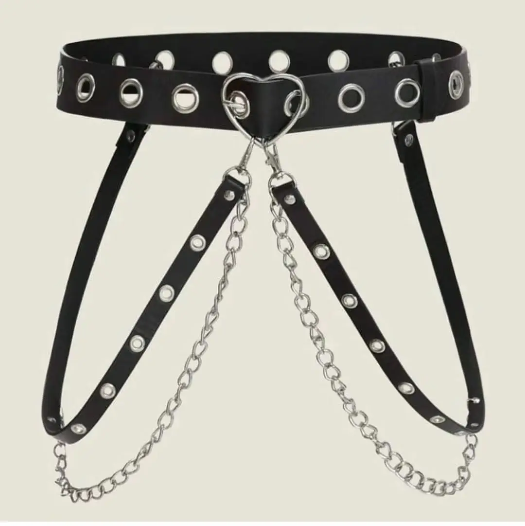 Women Garters Heart Punk Waist Belt with Metal Chain Sexy Pu Leather Goth Garter Belt Harness Suspender Hip Hop Rock Accessories