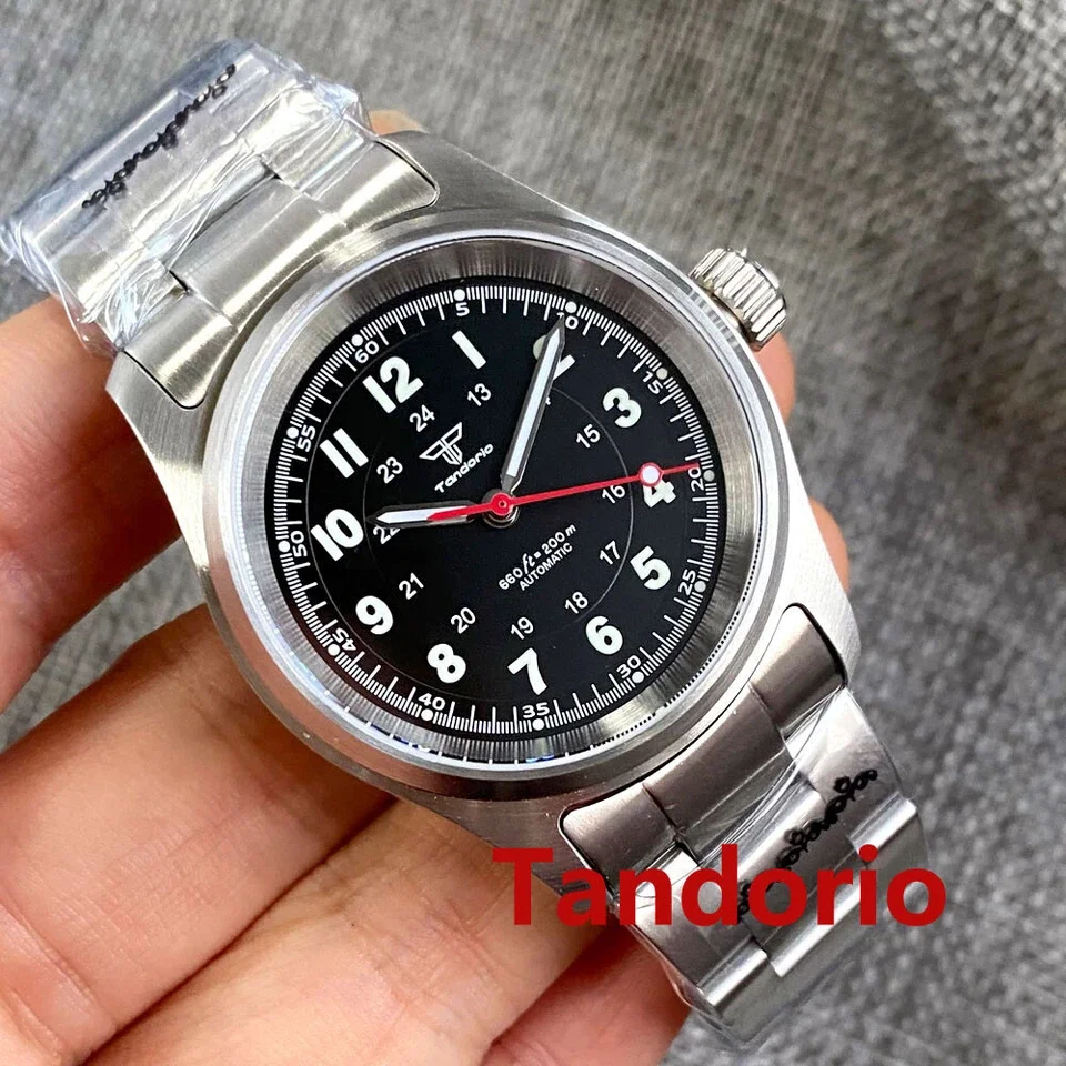 Tandorio 36mm Pilot Watch Sapphire Crystal Black/Silver Dial 20BAR Waterproof NH35A Asia2824 Miyota 8215 Auto Men Watch Luminous