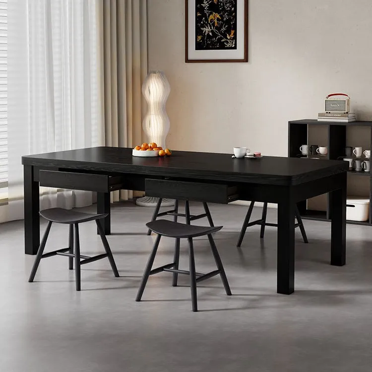 Factory Direct 2026 White wax wood black solid wood dining table with drawers rectangular modern simple meal tea book integrated