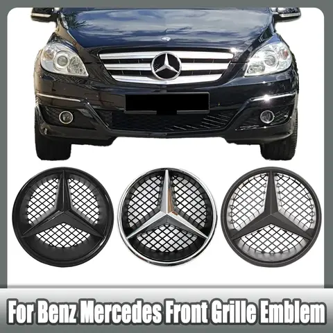 Car Front Grilled Star Emblem LED Illuminated Logo Glossy Black border and Chrome silver Mercedes Benz W204 W245 X204 Class