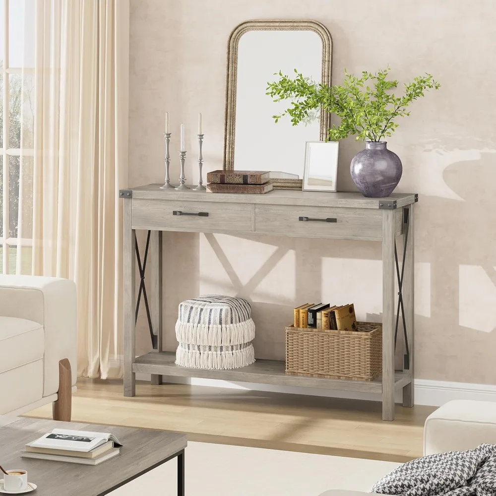 

Console Table with 2 Drawers, Farmhouse Entryway Table with Storage Shelf, Accent Wood Sofa Table for Living Room, Ha