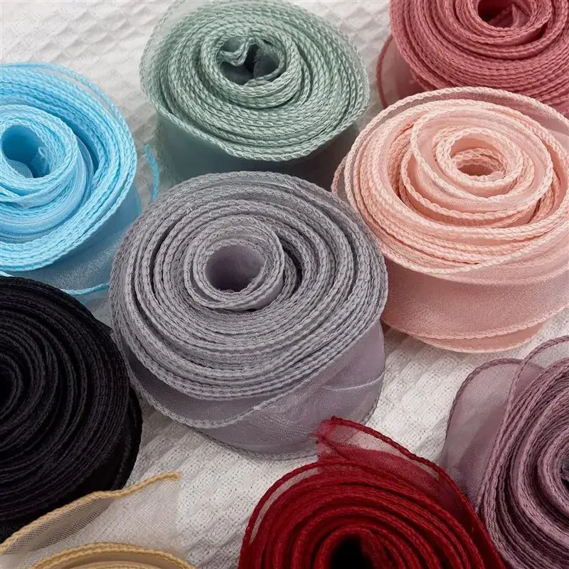 10m/ 2.2m Roll Solid Color Organza Ribbon Wavy Edge Fishtail Ribbon for Flower Bouquet Gifts Packaging Wedding Party Decorations