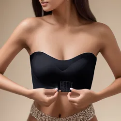 Women Lingerie Strapless Front Buckle Lift Bra Wire Slip Push Up Bandeau Bra Solid Color Seamless Comfortable Bandeau Bra