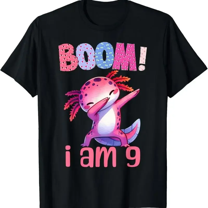 Boom I'M 9 Years Old Dabbing Axolotl 9Th Birthday Girl Kids T Shirt