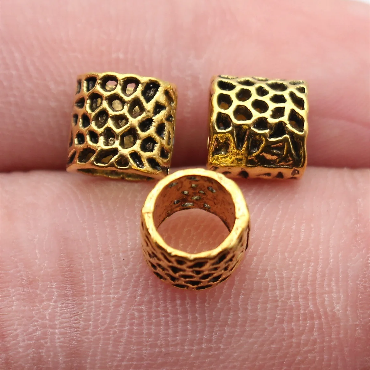20pcs 8x8x8mm 2 Colors Hollowed-Out Mesh Side Tube Beads, Large Hole Beads, Spacer Beads, Braided Beads Jewelry Accessories DIY