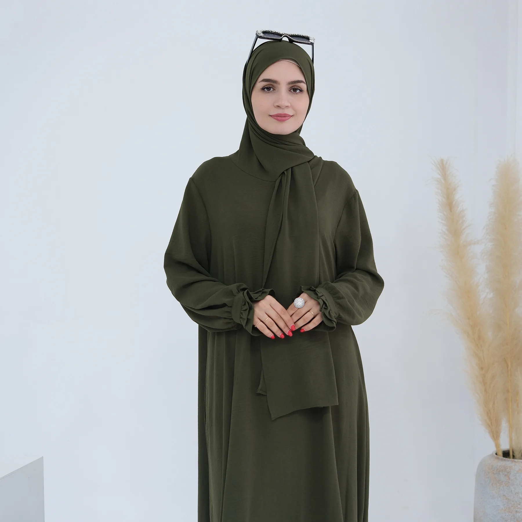 

Eid Muslim Dress for Women Eid Abaya Morocco Ramadan Attached Scarf Prayer Dresses Vestido Kaftan Islamic Dubai Arab Long Robe
