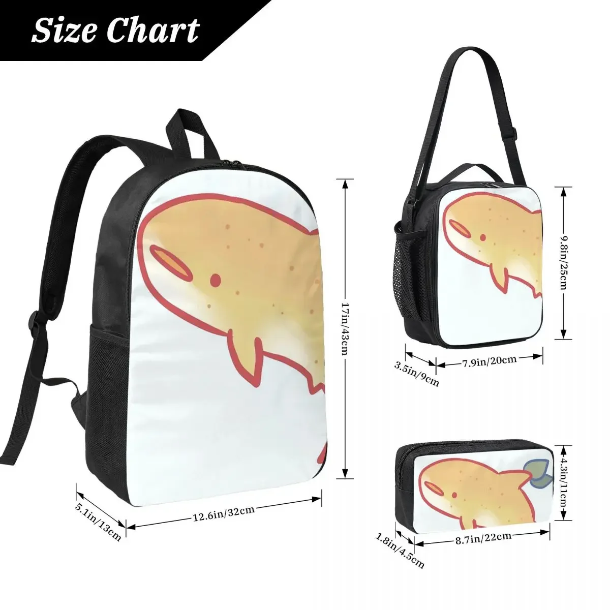 Lemon Shark Backpack Student BookBag School Bag Computer Shoulder Bags 3ps Insulated Lunch Bag Pencil Case