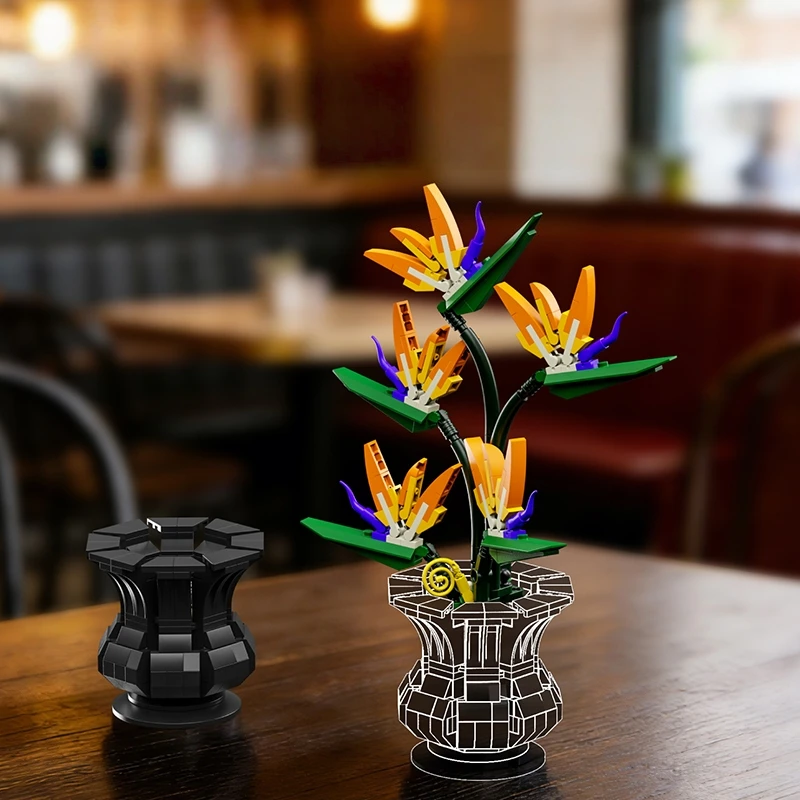Bonsai Building Blocks Kit, 451Pcs Bird Of Paradise Detailed Flower Bouquet, Creative DIY Plant Home Desktop Ornament Gift view 5