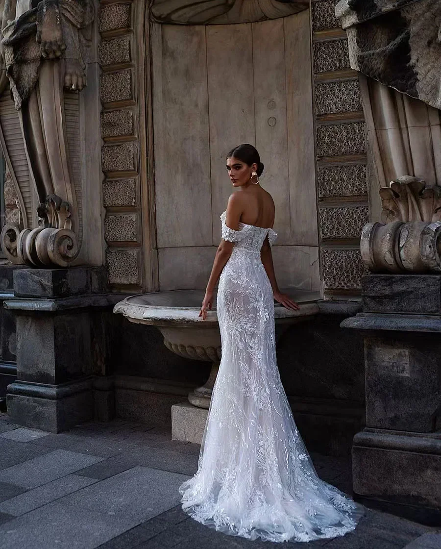 Maßgeschneiderte Sexy Meerjungfrau Brautkleider Pailletten Spitze Applikationen Elfenbein Korsett Braut Kleid Mit Abnehmbarer Schleppe Vestidos De Noiva