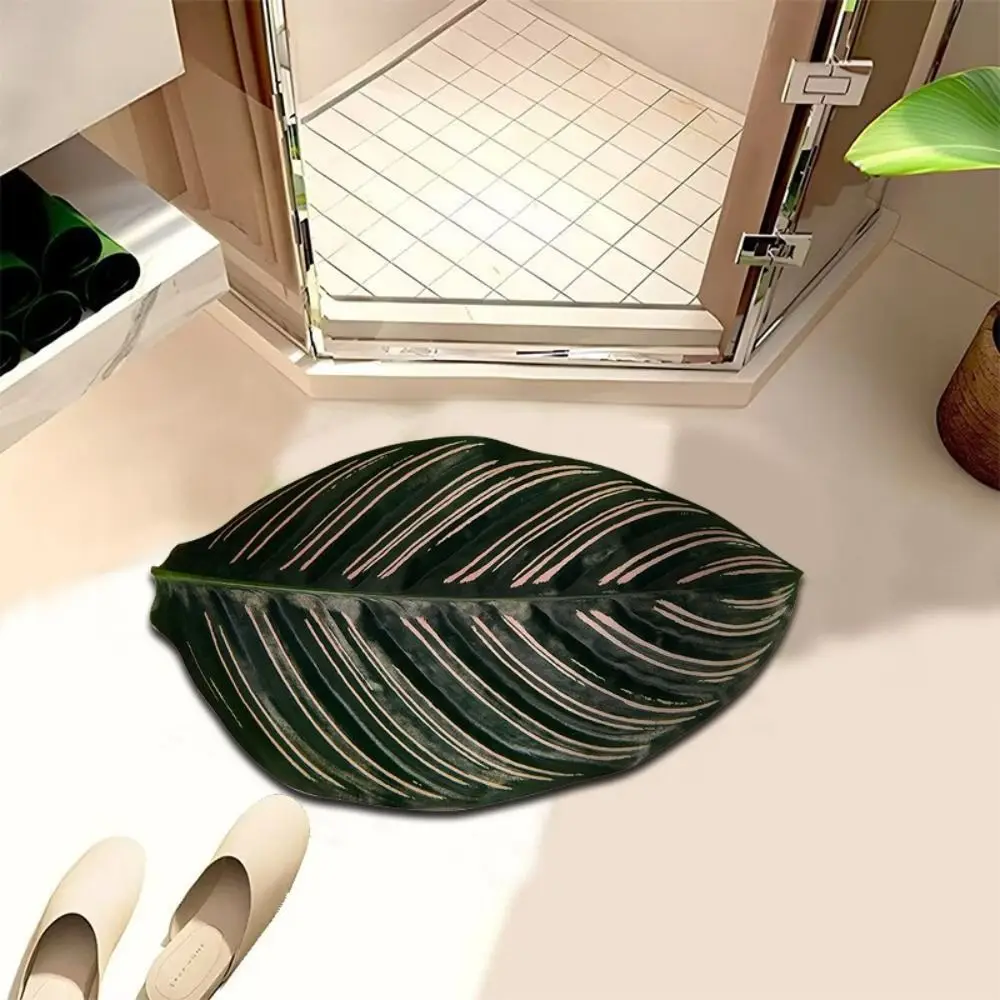 Diatom Mud Material Diatomite Floor Mat Green Leaf Pattern Easy To Clean Bathroom Foot Rug Slip Resistant Base Entryway Door Mat