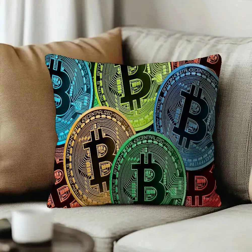 B-Bitcoin Pillow Gift Home Office Decoration Bedroom Sofa Car Cushion Cover case 45x45