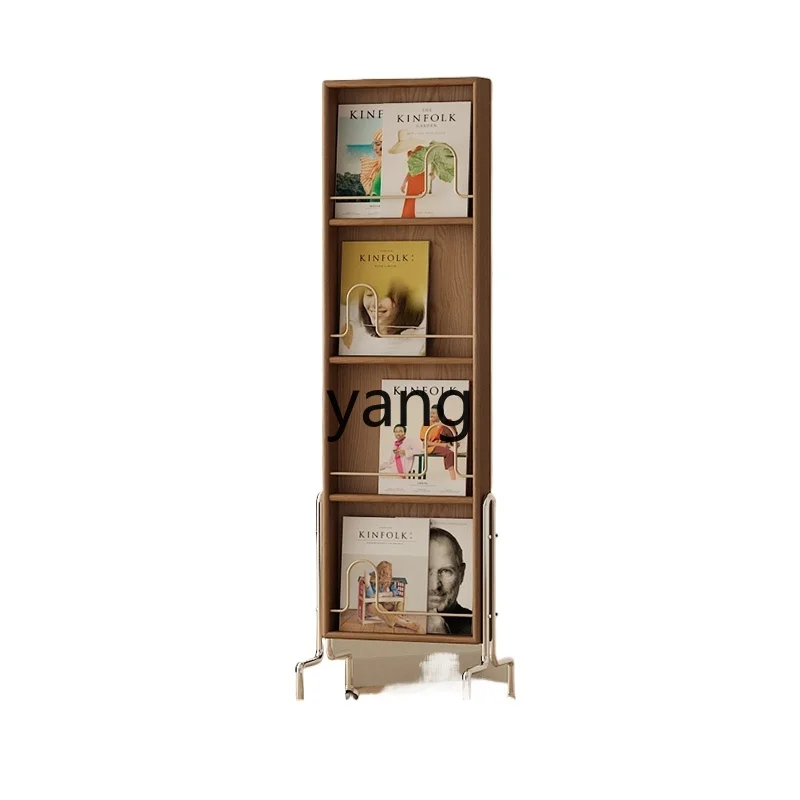 CX Retro Movable Magazine Book Display with Corkboard Stainless Steel Pulley Creative Bookshelf