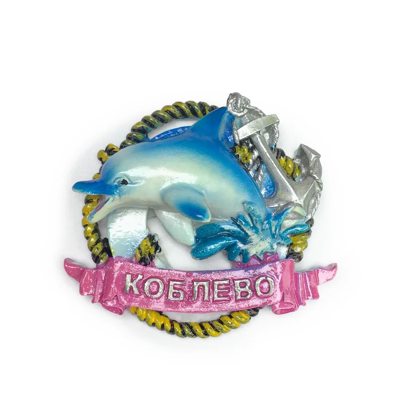 

Ukraine Koblevo Dolphin & Anchor 3D Resin Fridge Magnet Cute Refrigerator Magnets Home Decor Items