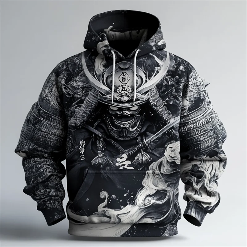

3D Japanese Samurai Print Hoodies For Men Street Hip Hop Harajuku y2k Clothes Autumn and Winter Casual Sweatshirts Fashion Tops