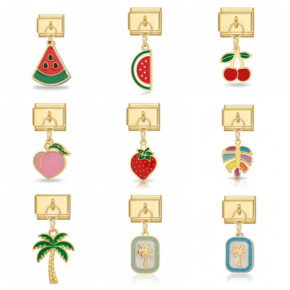 WG 1pc Italian Modular Bracelet Fruit Watermelon Charms Strawberry Cherry Pendant For DIY Modular Bracelets Necklaces Jewelry