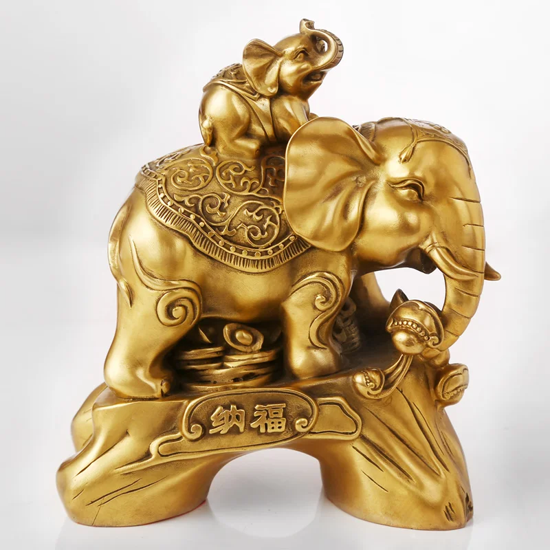 large # Office home efficacious Thailand India divine Elephant Talisman Money Drawing Bless safely Brass statue