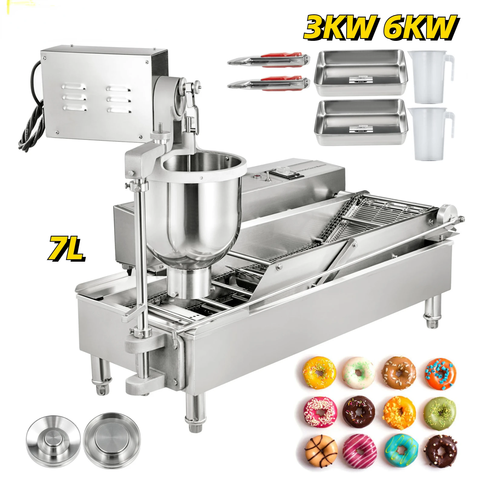 

Commercial Automatic Donut Making Machine 7L Hopper Stainless Steel Doughnut Maker 3 Sizes Molds Fryer Kitchen Appliances