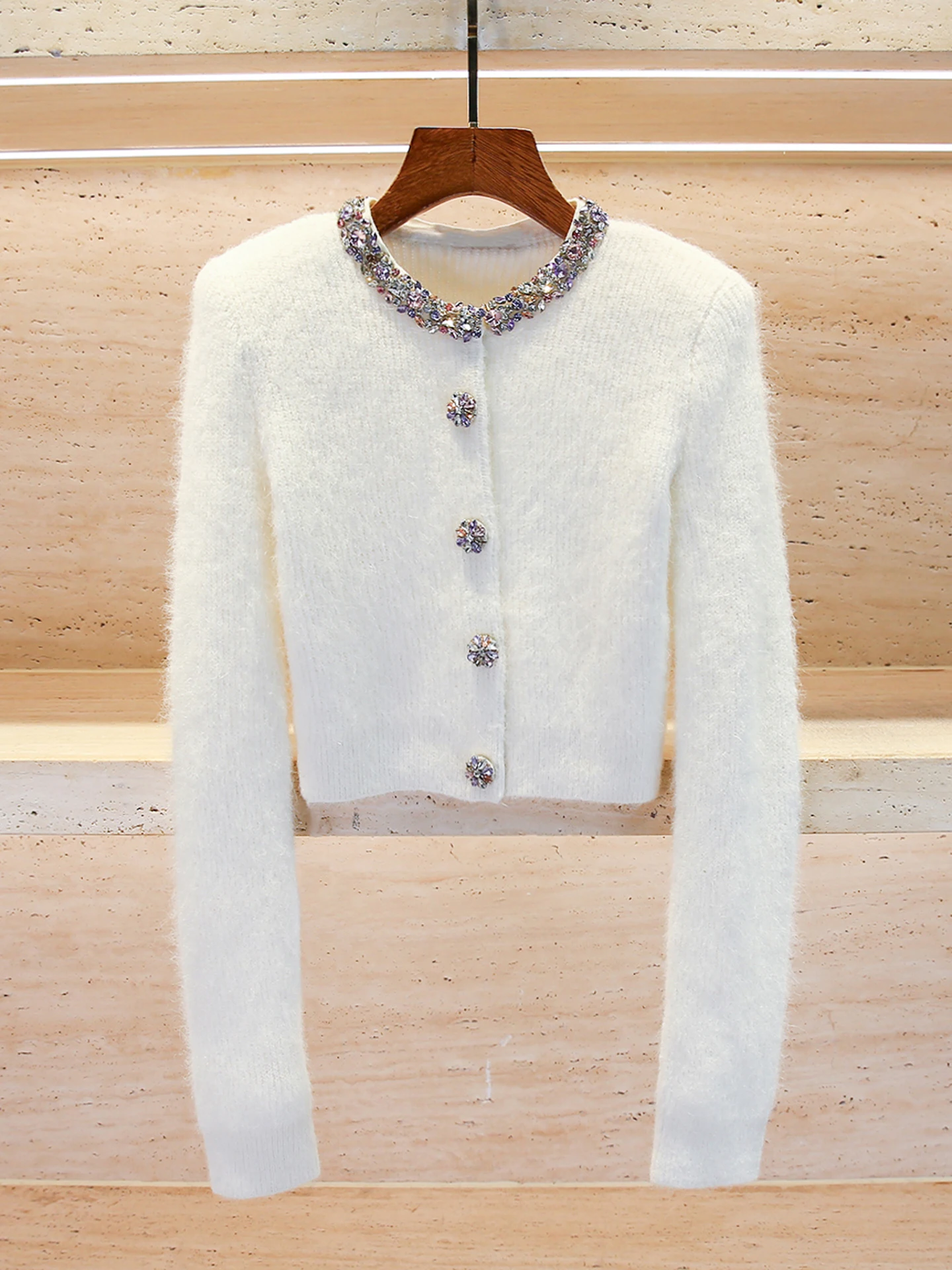 

Luxury Women's ort Knitted Cardigan irt Diamond Embellied Small Fraance Sle Autumn 2025 Faion Commute Sle Regul...