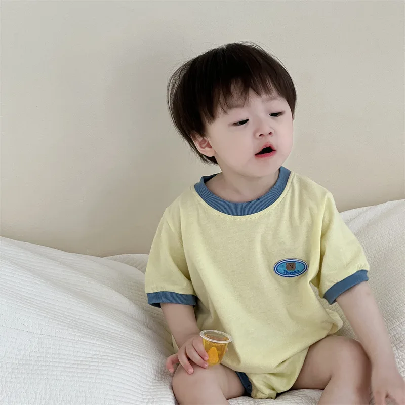 2025 Summer New Baby Short Sleeve Bodysuit Thin Cotton Infant Boy Girl Cartoon Patch Jumpsuit Newborn Toddler Clothes 0-24M