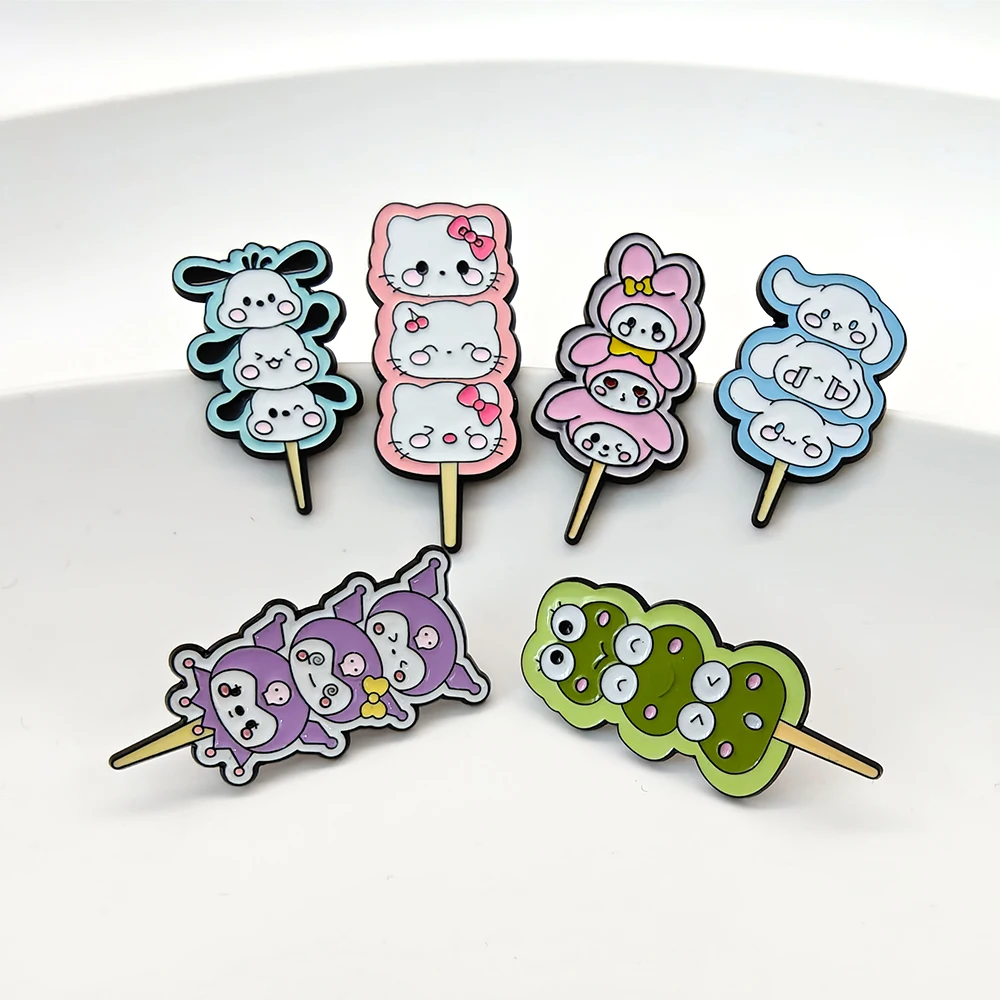 Creative Sanrio Candied Haws Pins Hello Kitty Kuromi Cinnamoroll Kawaii Enamel Lapel Pins for Backpack Cute Cartoon Brooches