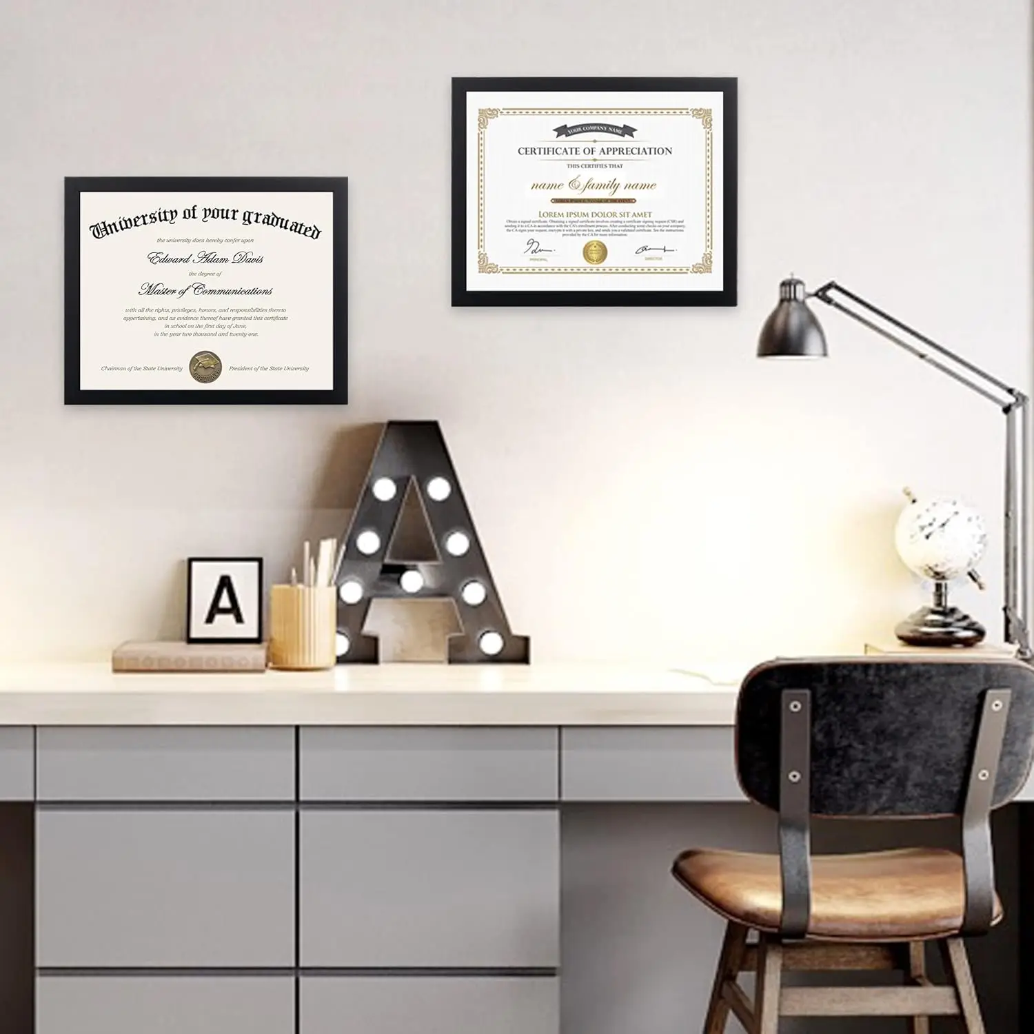 8.5 By 11 Picture Frame, Display Pictures 6x8 with Mat or 8.5 x 11 Without, Wall Hanging Photo Frames, Black, 1 Pack