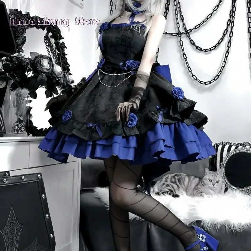 Az15빅토리아 다크 고딕 로리타 Jsk 코스프레 여성 빈티지 의상 우아한 장미 꽃 활 공주 스트랩 소녀 스위트 티 파티