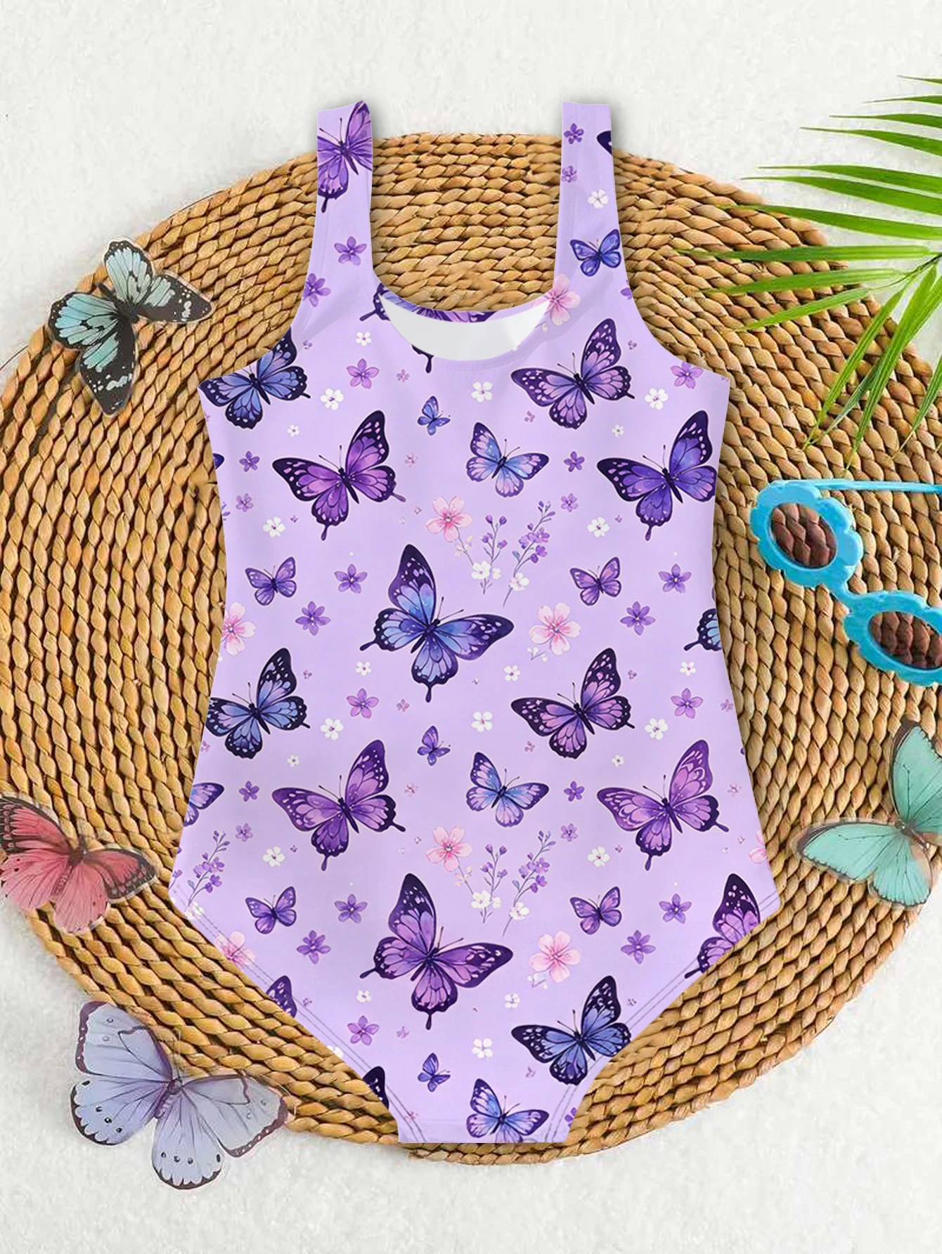 Girls' Summer Atmospheric Butterfly Fashionable Tight One-piece Swimsuit