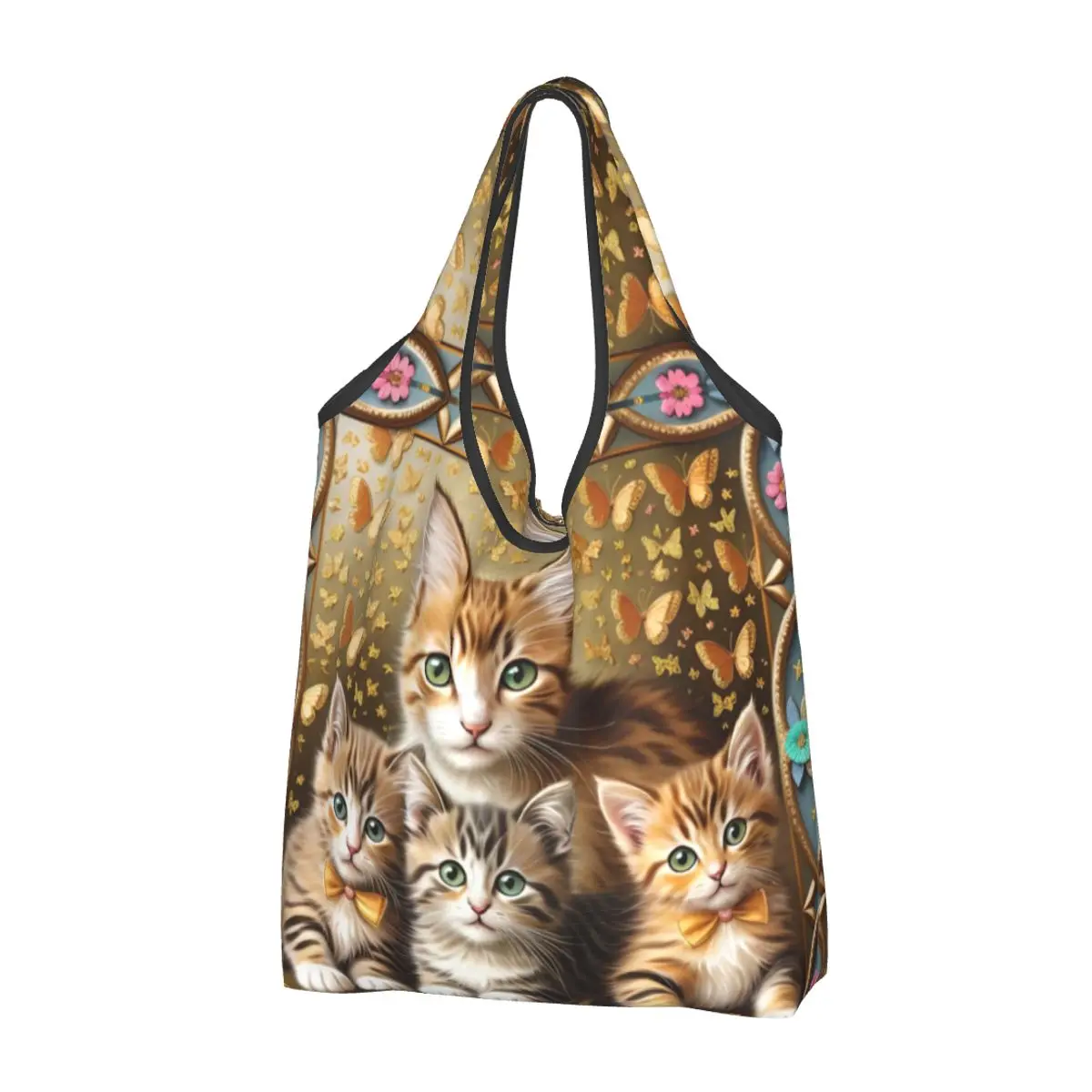 Bolso de compras reutilizable con forma de gato para mujer, bolsa de mano, portátil, bonito, creativo