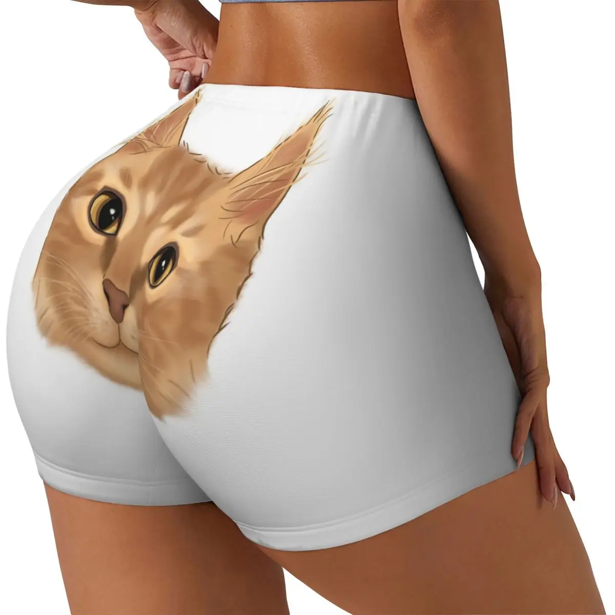 

Женские шорты для бега оранжевого цвета с портретом кошки в тренажерном зале, спортивные шорты для волейбола, байкера, йоги