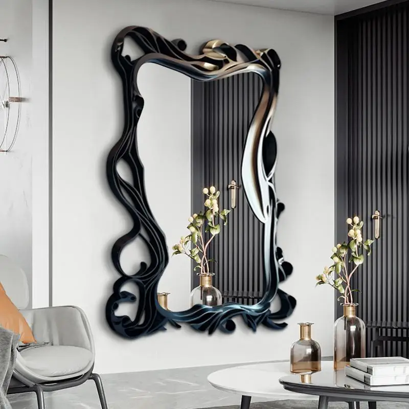 Wave Full Length Mirror Aesthetic Irregular Body Mirror Nordic Large Velvet Standing Wall Mirror for Bedroom Living Room Decor