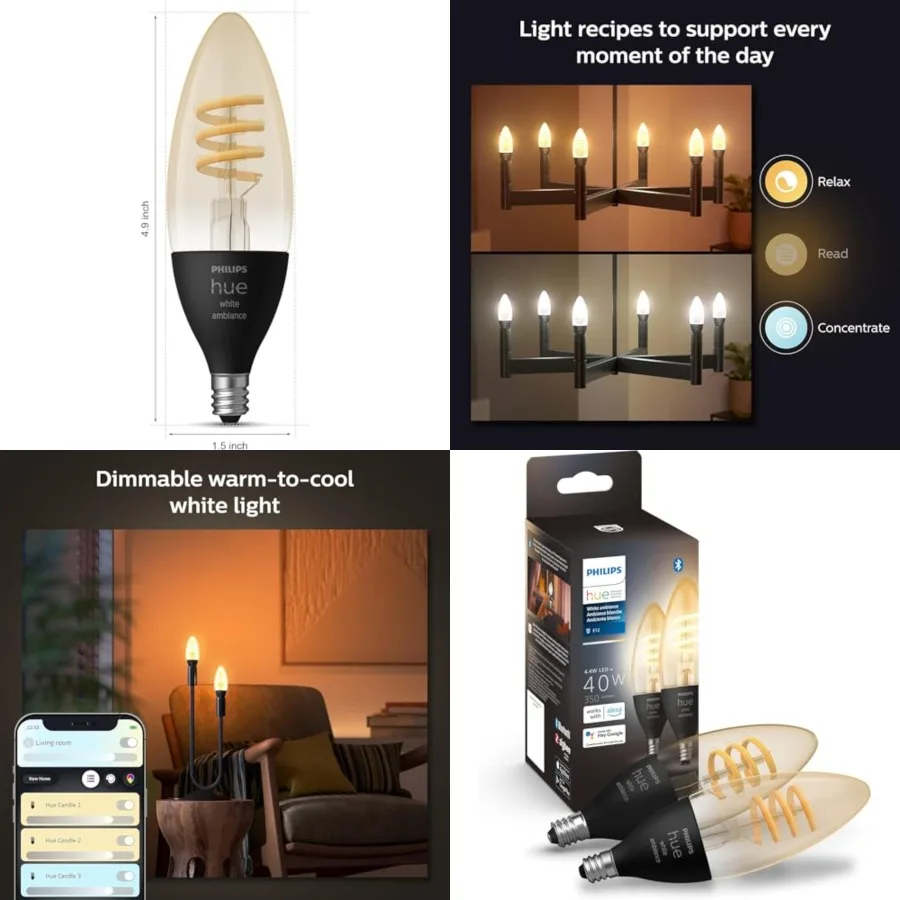 

Smart 40W Candle-Shaped Filament LED Bulb - White Ambiance Warm-to-Cool White Light - - 350LM - E - Indoor - Control with Voice