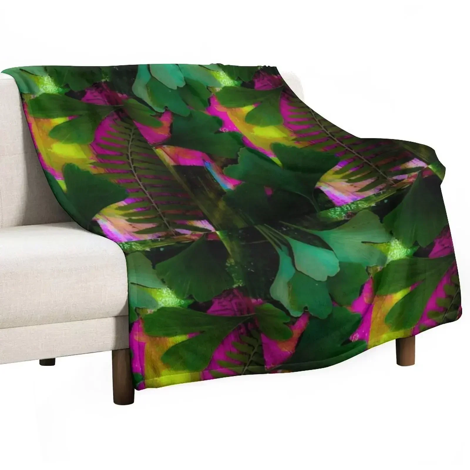 Enchanted Botanical Gingko Fern Dream Throw Blanket Custom blankets ands Giant Sofa valentine gift ideas Travel Blankets