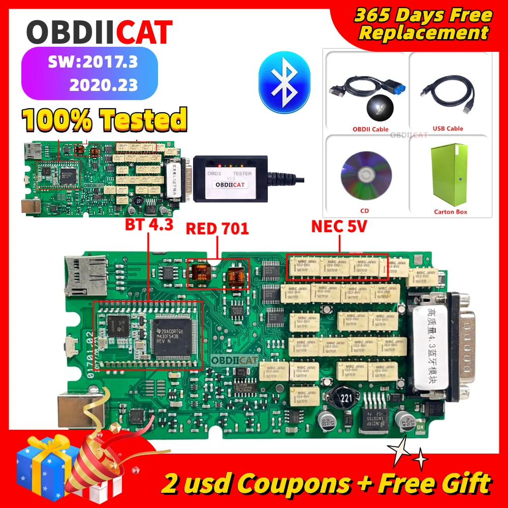 OBDIICAT A+Single Blue TCS With Full Case VCI Scanner TCS PRO Bluetooth Relay obd2 For Cars Diagnostic Scanner Tool