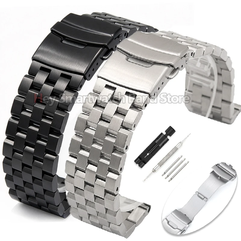 High Quality Stainless Watch Strap 18mm 20mm 22mm 24mm 26mm Full Solid Steel Watchband Flat Interface Luxury Wristband Accessory