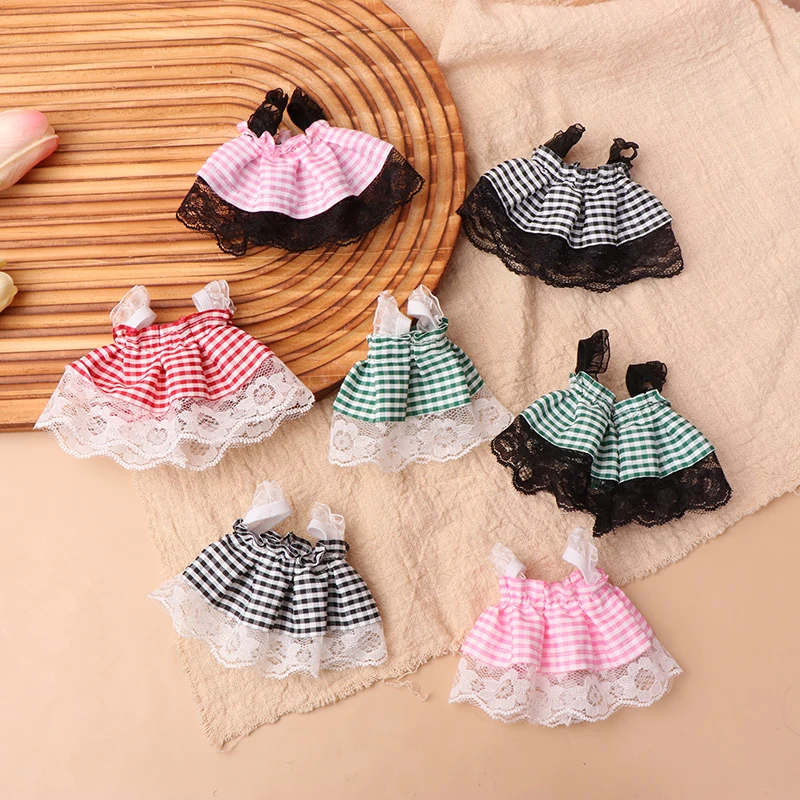 For 13cm Doll Clothes Doll Dress Lace Plaid Dress-up Doll Accessories Doll Clothes Changing