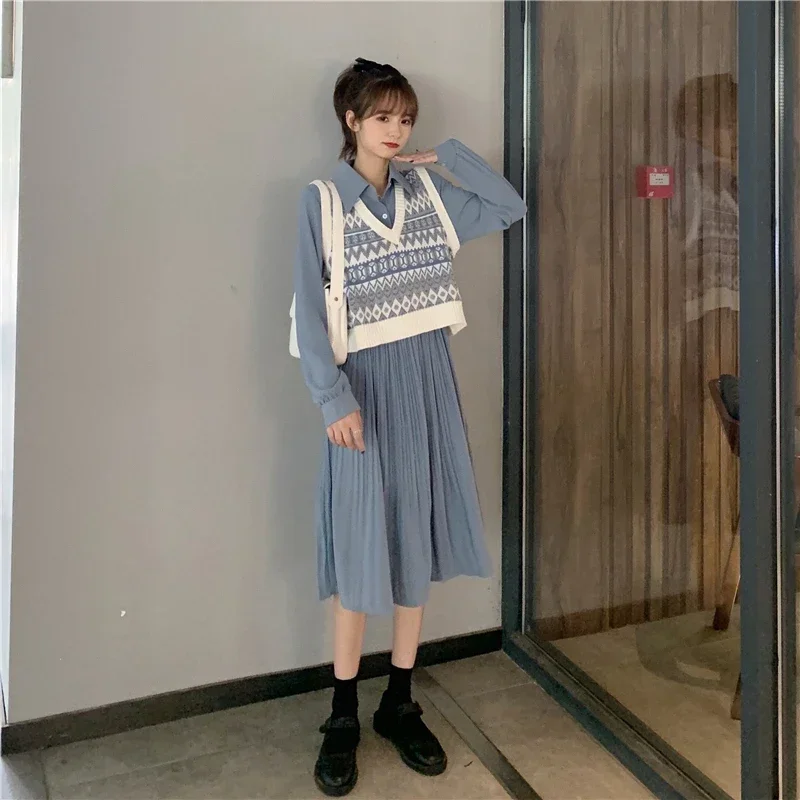 Vintage Argyle Knitted Vest Women V-Neck Sleeveless Oversized Pullovers Female Waistcoat Tops Autumn Casual Loose Sweater Vest