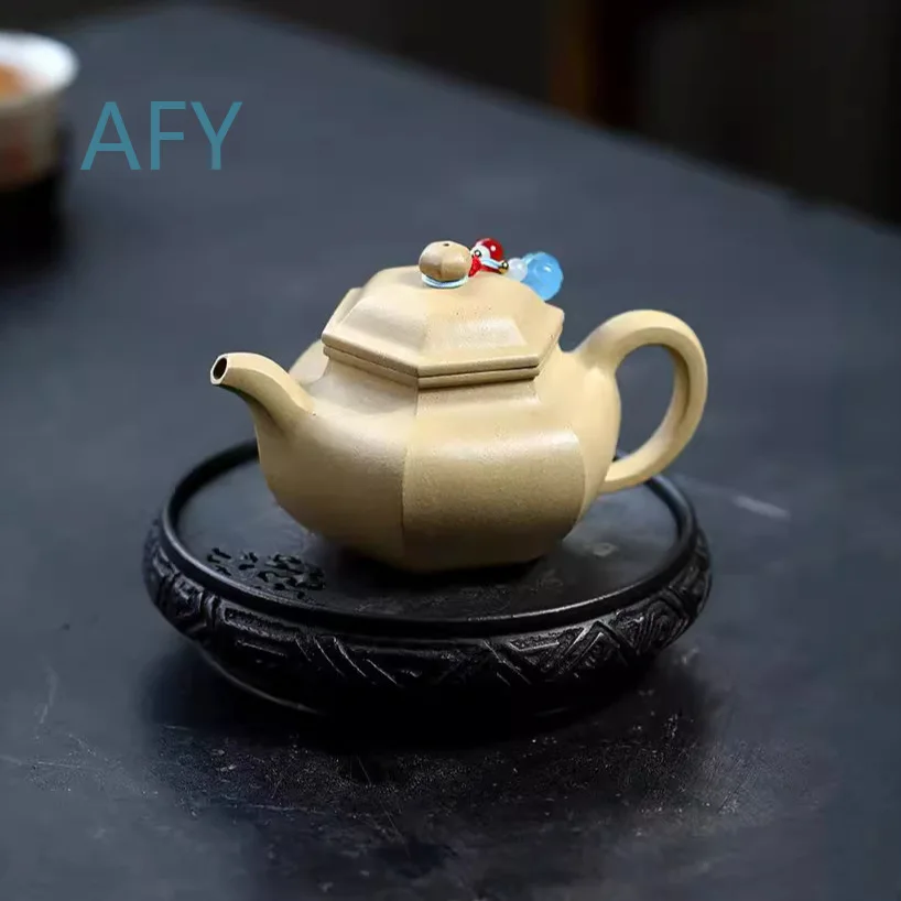 Authentic Yixing Zisha Teapot for Tea Brewing Handmade Six-Sided Rongtian Pot Ceramic Tea Set Home Use Porcelain Utensil for