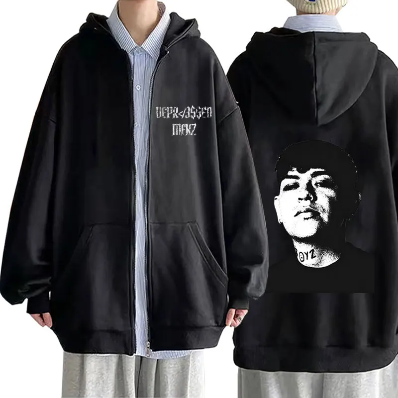 

Junior H Big Face Graphic Zipper Hoodie Sad Boyz Depressed Mfkr Album Merch Zip Up Jacket Men Women Fashion Oversized Streetwear