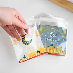 100Pcs Eid Mubarak Candy Cookie Bag Plastic Moon Star Gift Baking Packing Bags 2026 Muslim Islamic Party Supplies Ramadan Kareem