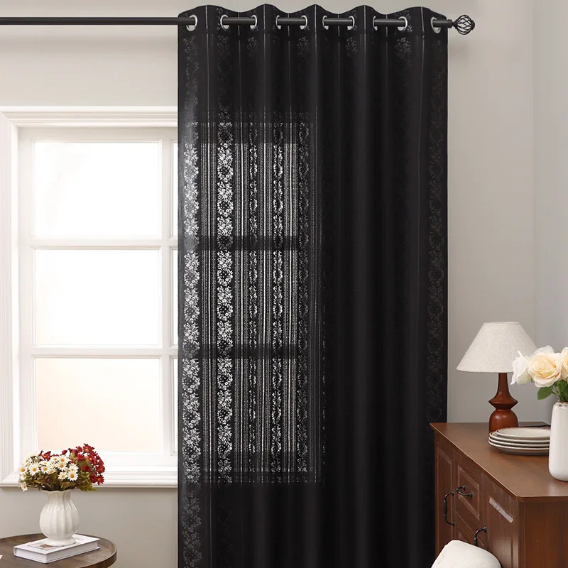 

Curtain Lace Hollow Out Retro Living Room Window Treatment 2 Panels French Style Sheer Bedroom Curtains Grommet Top Home Decor