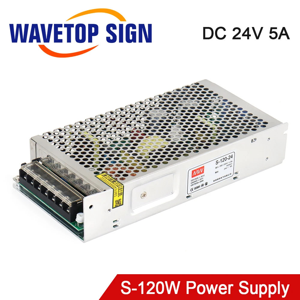 WaveTopSign 120W Fuente de alimentación con interruptor S-120-24 24V 5A para controlador láser Co2