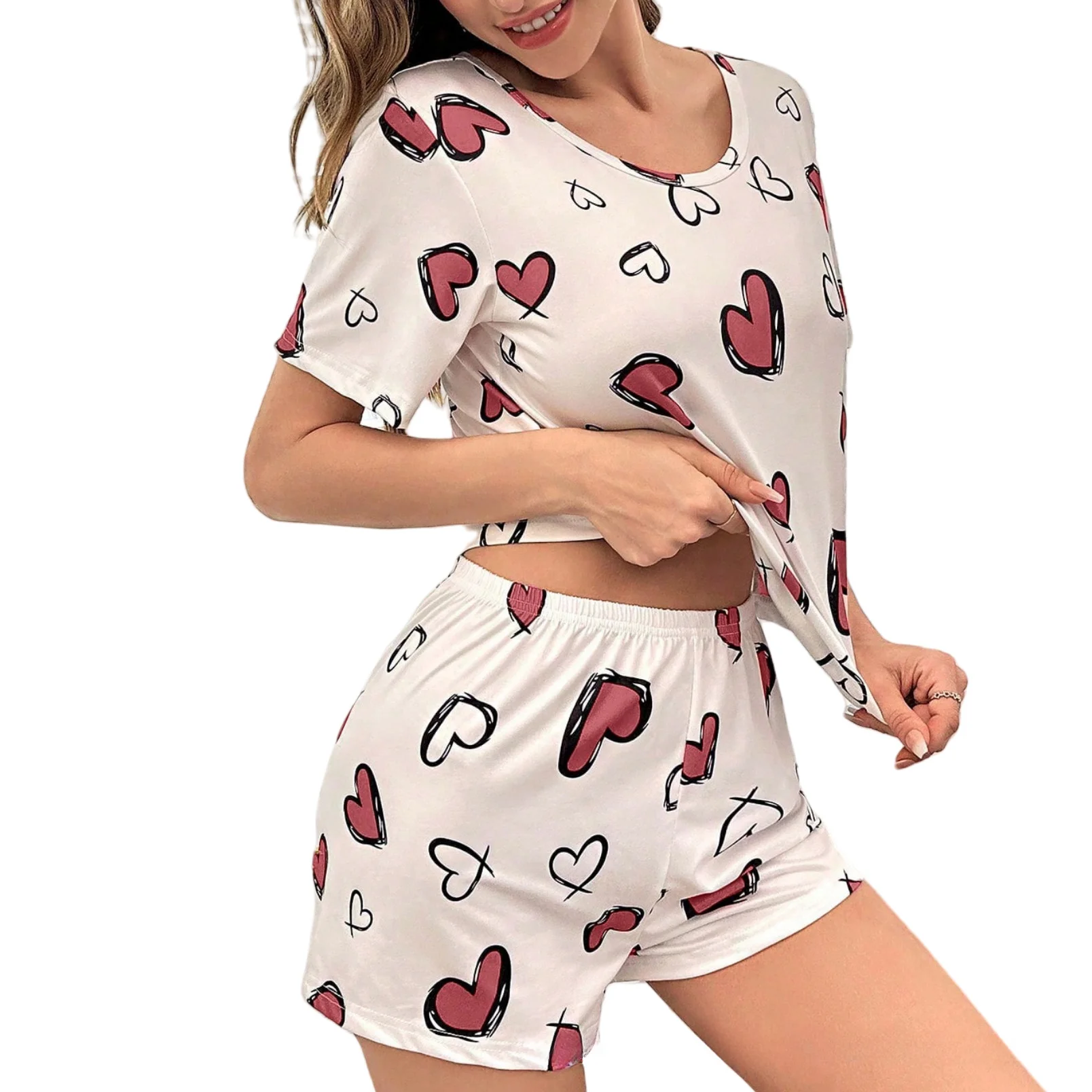 Love-Conjunto de pijama para mujer, pantalones cortos, ropa de casa, ropa de dormir